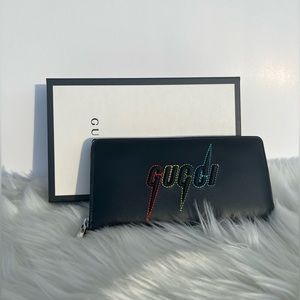 Brand New Black Leather Gucci Rainbow Blade Long Wallet